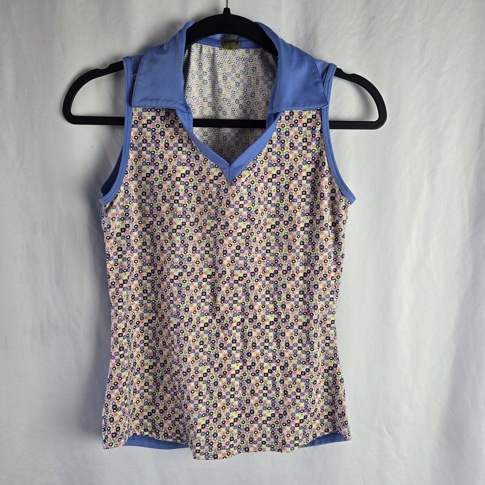 Swing Womens Golf Shirt Small Sleeveless Colorblock Geo Print Tennis Pickleball